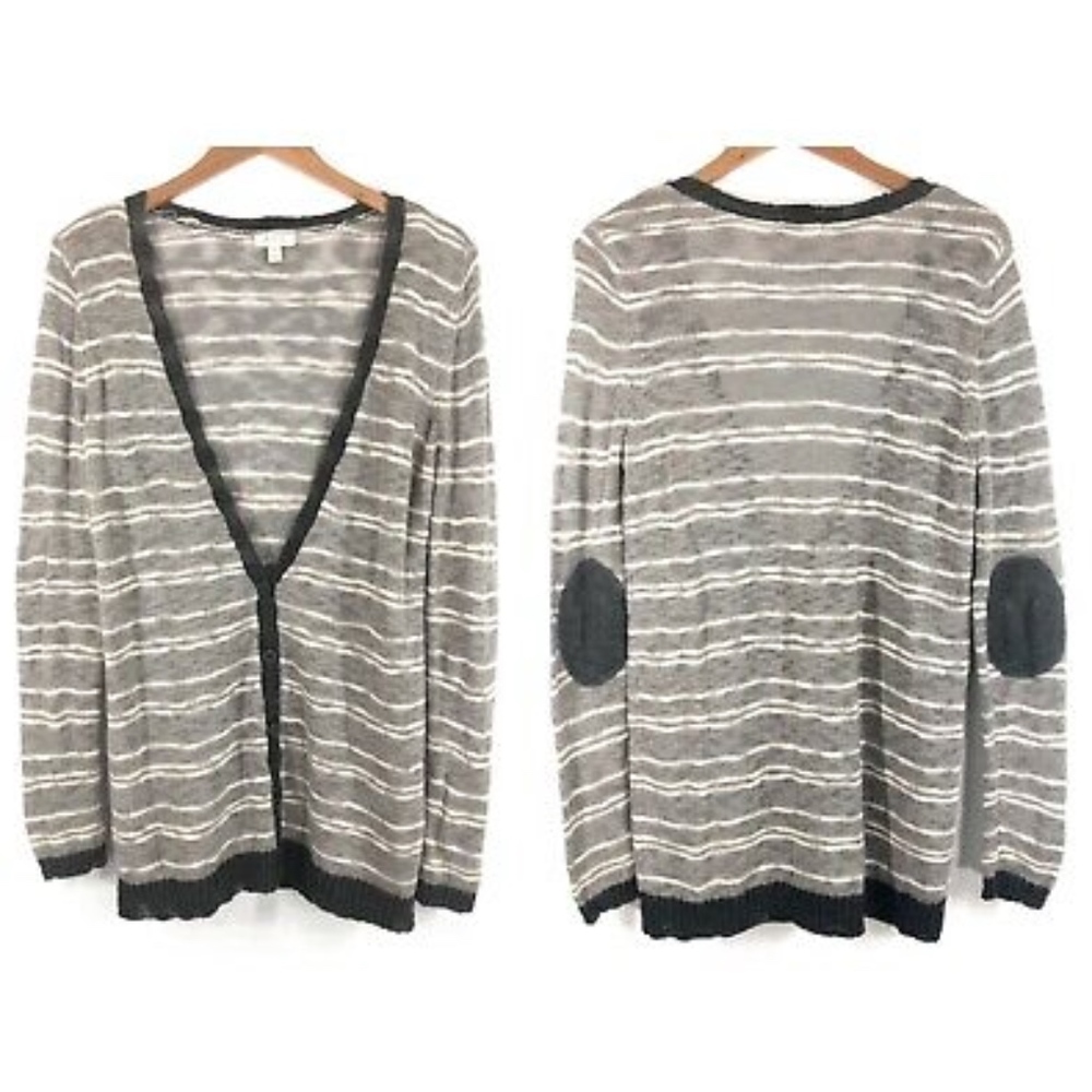 Soft Joie Boyfriend Cardigan‎ Sweater Size Small Elbow Patch Cotton Deep V-Neck